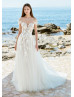 Strapless Ivory Lace Tulle Modern Wedding Dress With Detachable Sleeves